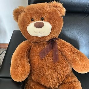 Vintage Hugfun Classic Brown Plush Teddy Bear with Ribbon - Kids Toys
